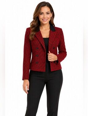 Dressbarn Women's Blazer Red Black Collegiate Pattern Button Up Plus Size 16